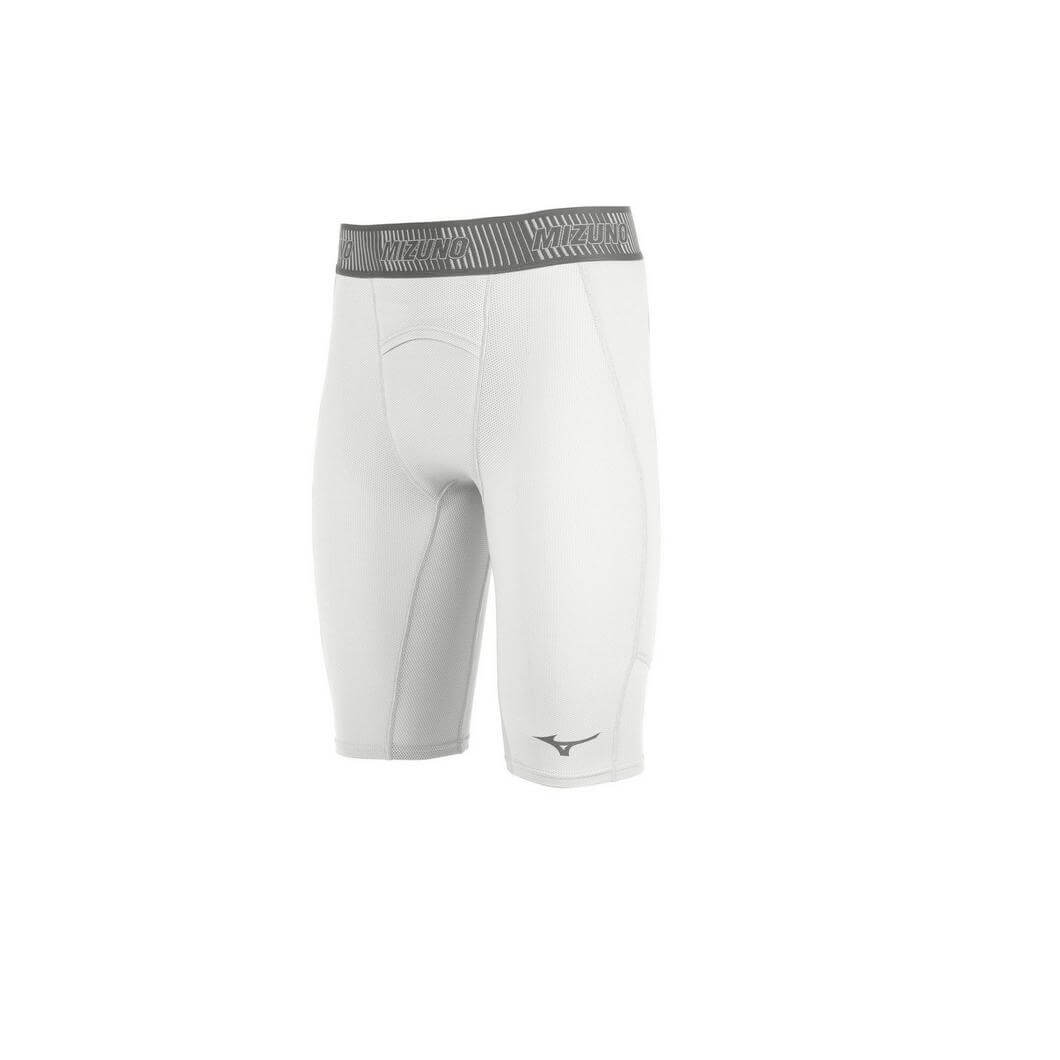 Mizuno Youth Aero Vent Padded Sliding Shorts in White, designed for comfort and breathability in baseball activities.