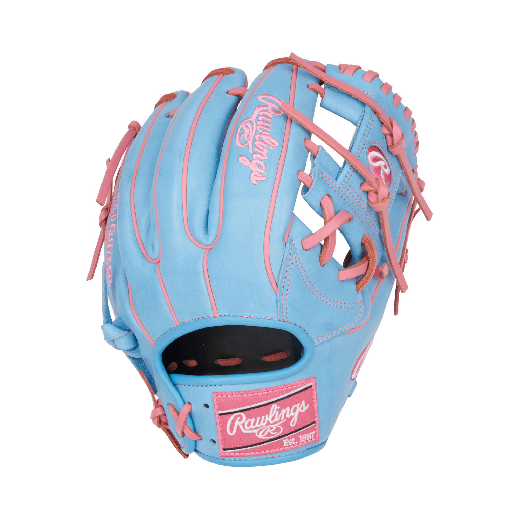 Rawlings May 2024 Gold Glove Club PRO934-2CBP infield glove, 11.5" blue and pink design, Heart of the Hide leather.