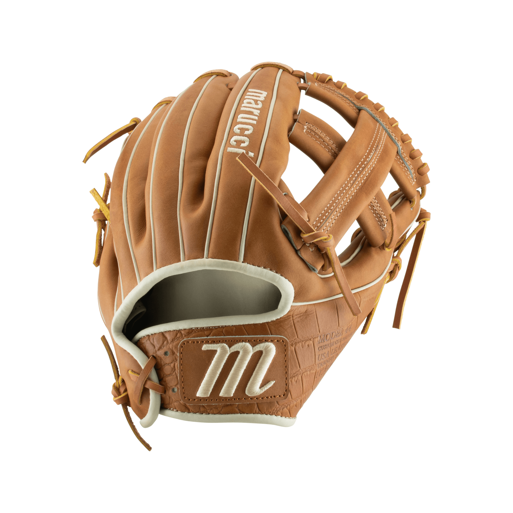 Marucci Capitol Series AB2 Toffee/Gator Tan baseball glove, RHT 11.75", featuring premium Japanese-tanned Kip leather.