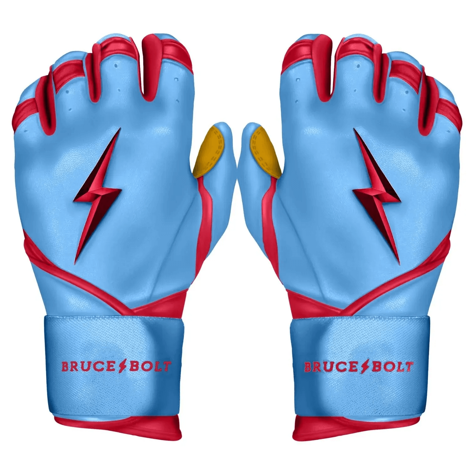 Bruce Bolt Youth Premium Pro Bader Series Long Cuff Batting Gloves Baby Blue