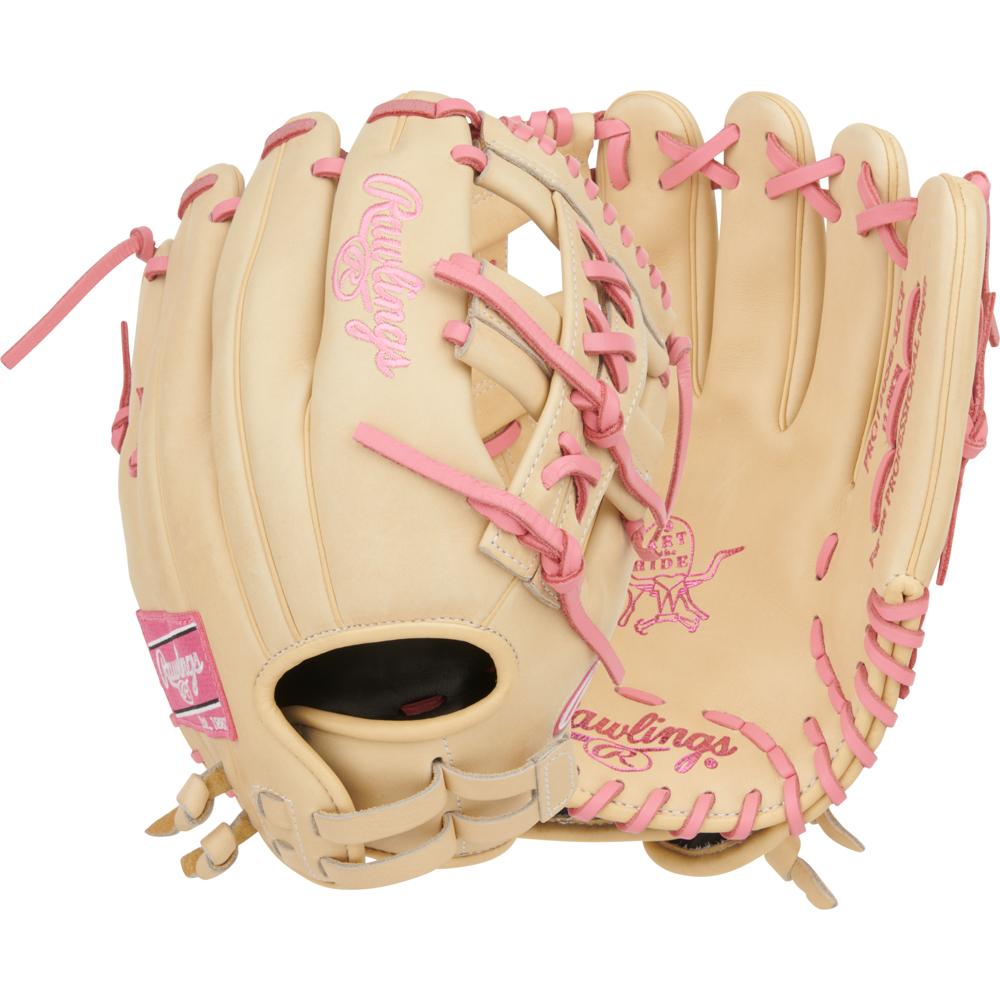  Rawlings Heart of the Hide Softball Glove 12" Camel/Pink - Back and Palm View
