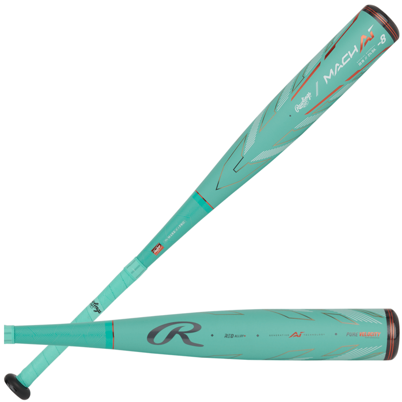 Rawlings Mach AI -8 USSSA youth baseball bat with 2 3/4" barrel showcasing advanced alloy design and optimized performance.