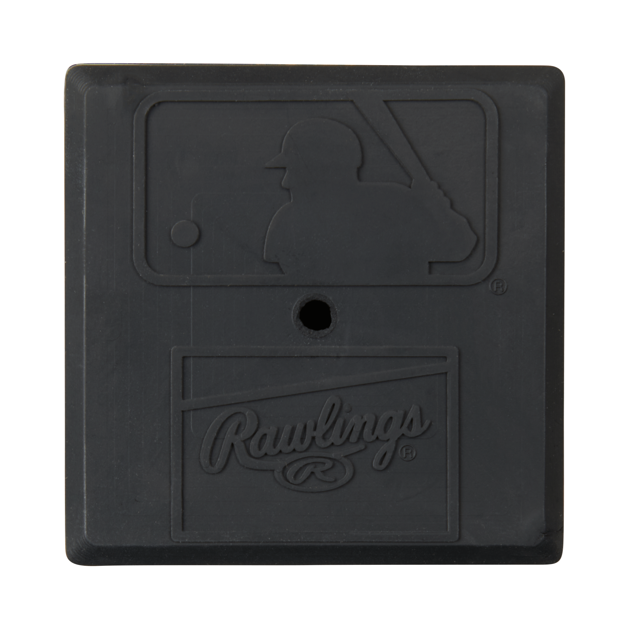 Rawlings square anchor plug made of heavy-duty rubber, designed for secure fit with ground anchors, featuring baseball graphic.