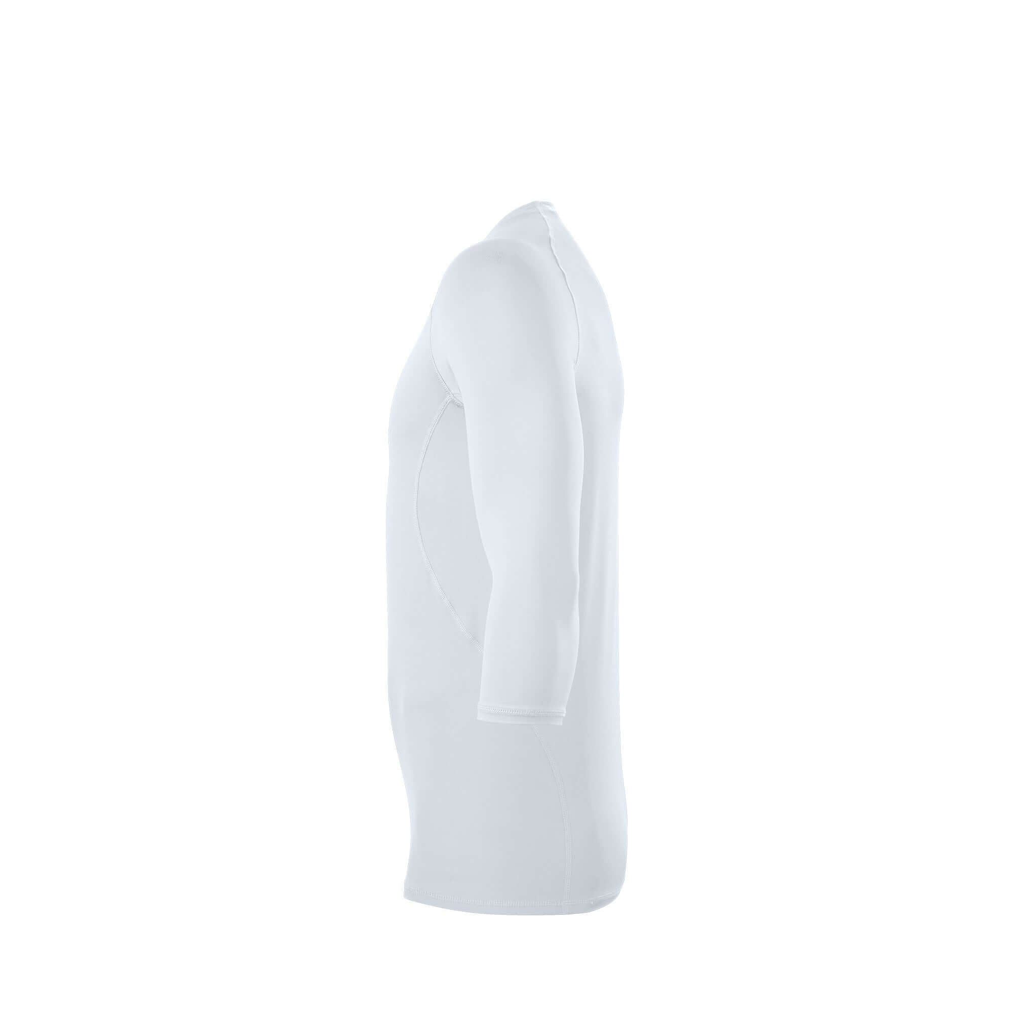 Evoshield Men's Cooling Mid Sleeve Tee in Team White, showcasing a side view of the moisture-wicking fitted design.