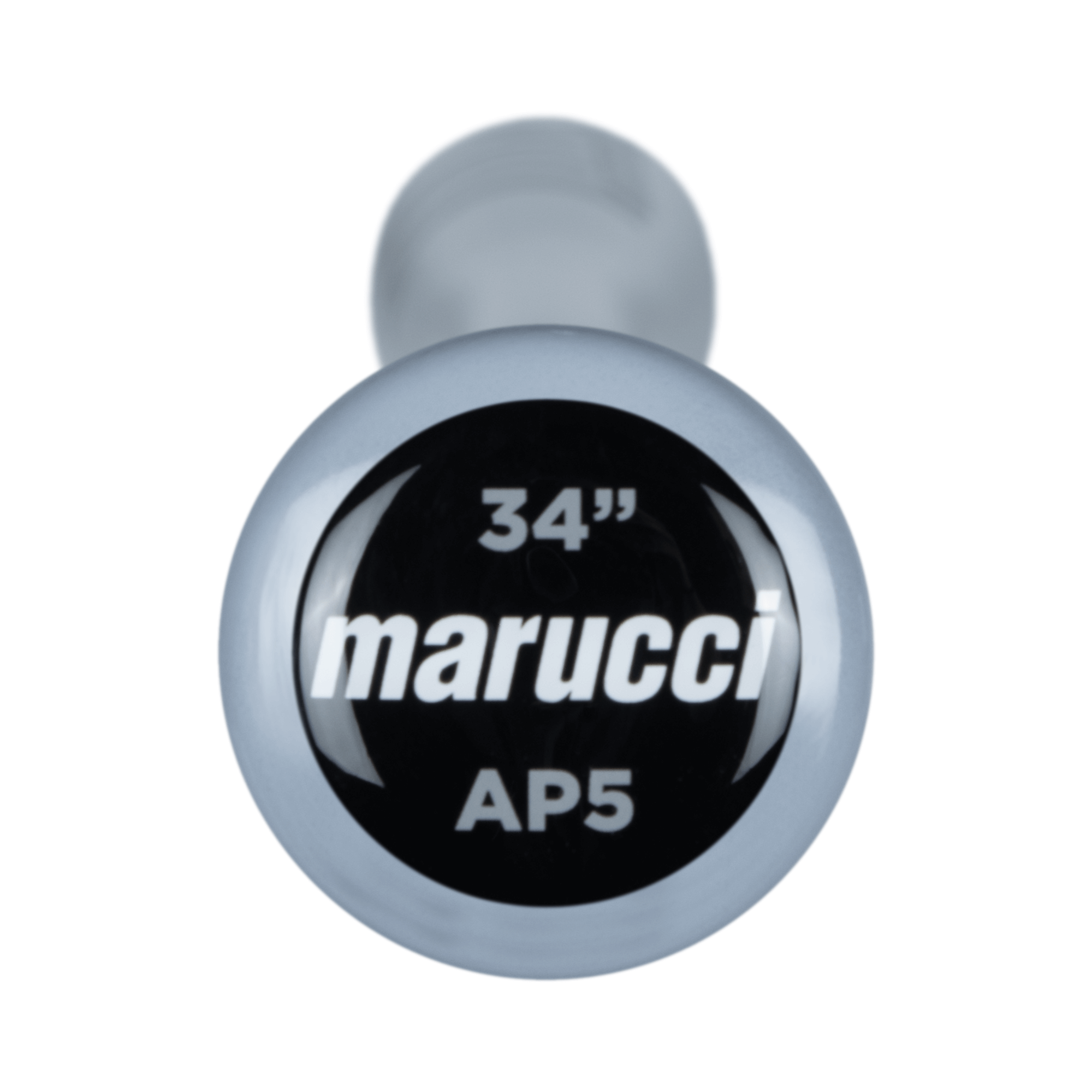 Marucci AP5 Pro Model wood bat top view with 34-inch marking, showcasing its sleek gunship gray design.