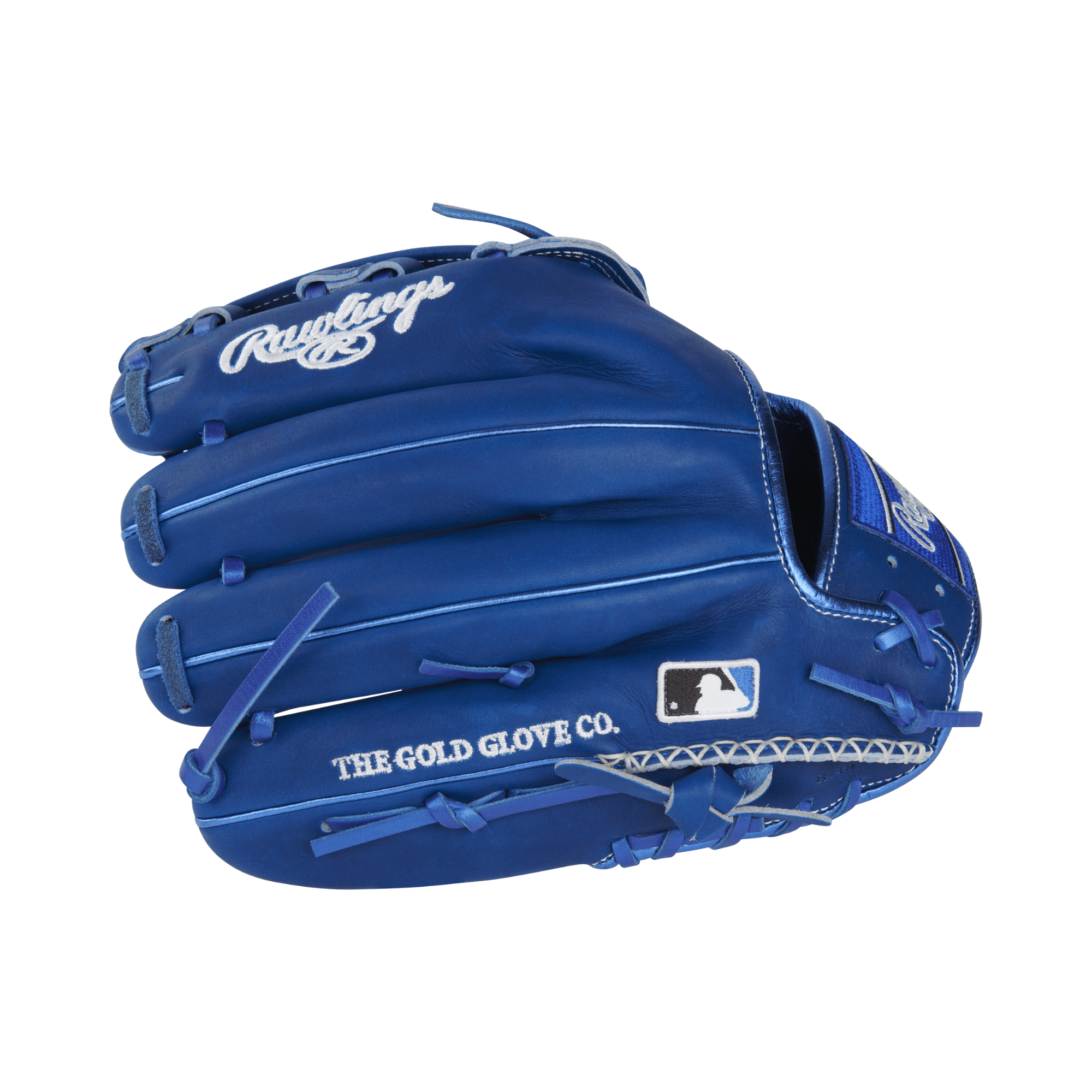 Rawlings Heart of the Hide Color Sync 8.0 blue baseball glove, 12.25-inch, featuring premium leather and metallic accents.
