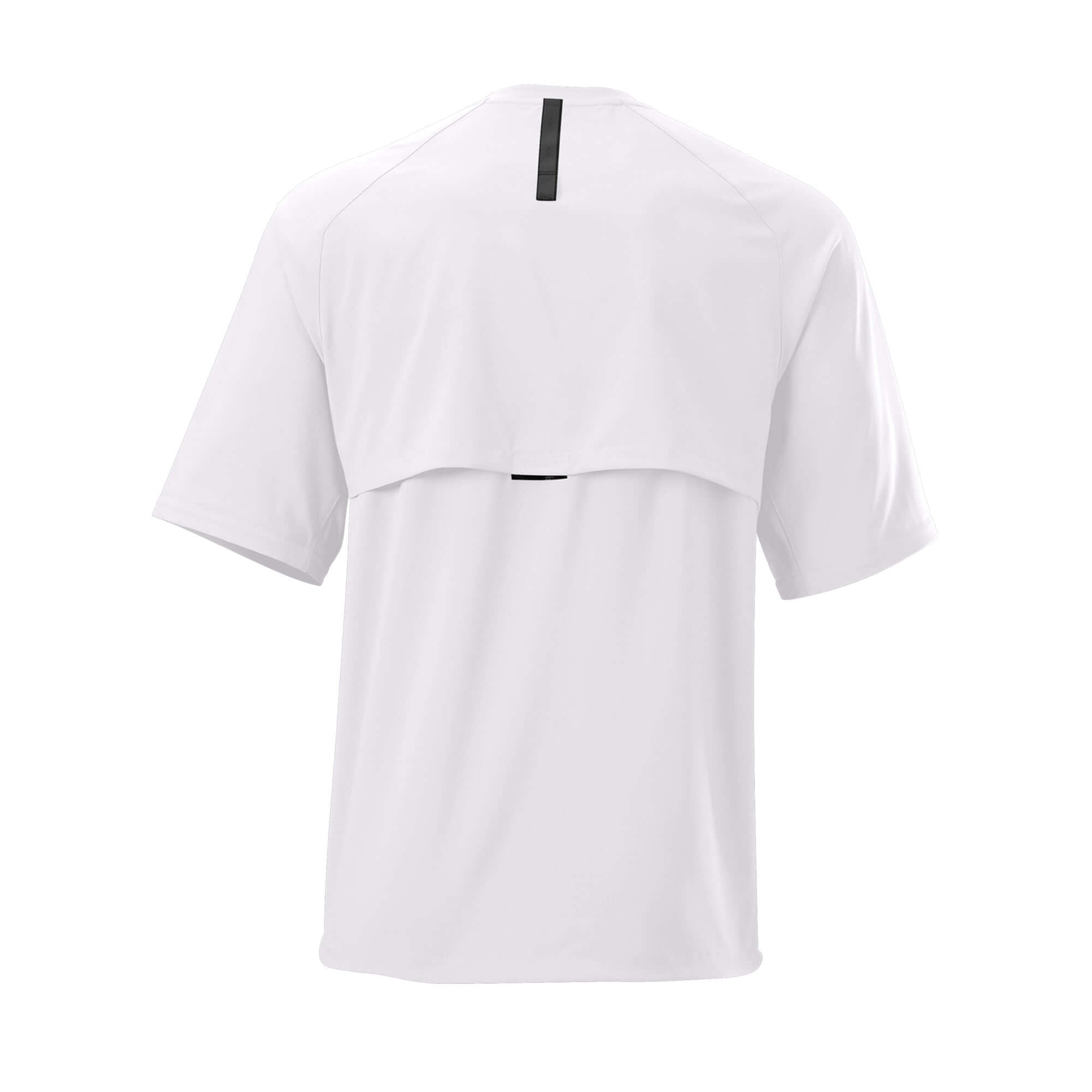 Evoshield adult long sleeve BP jacket team white, back view showcasing removable sleeves and mesh inserts.