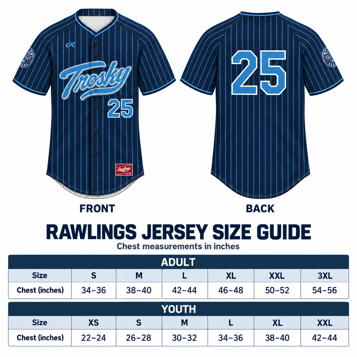 Trosky Northwest Custom Rawlings Navy / Carolina Blue Pinstripe Jersey - Adult