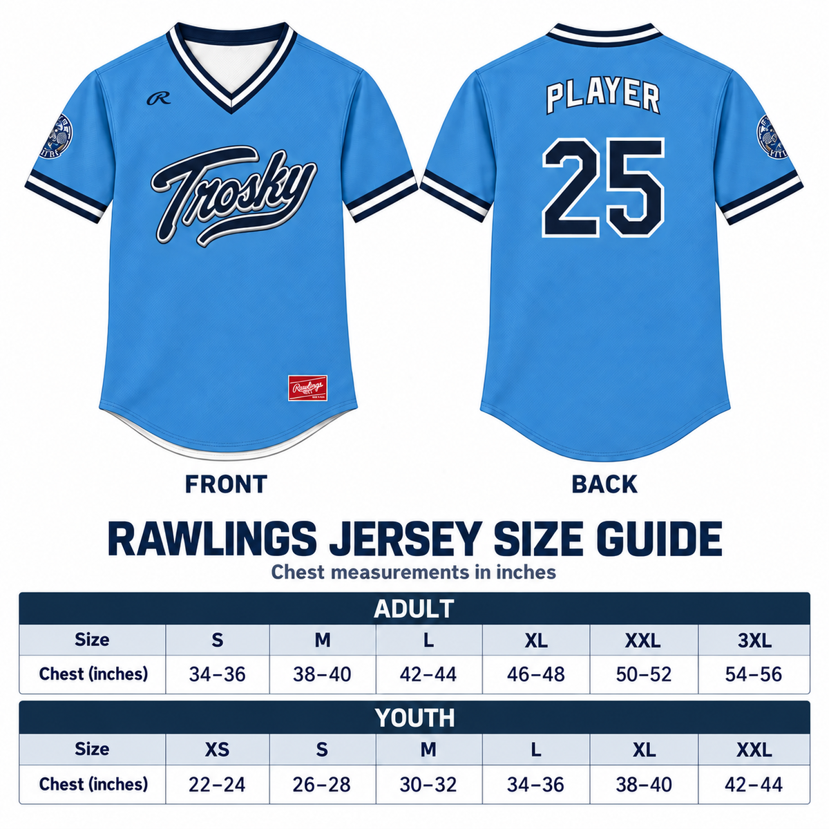 Trosky Northwest Custom Rawlings Jersey Carolina Blue - Adult