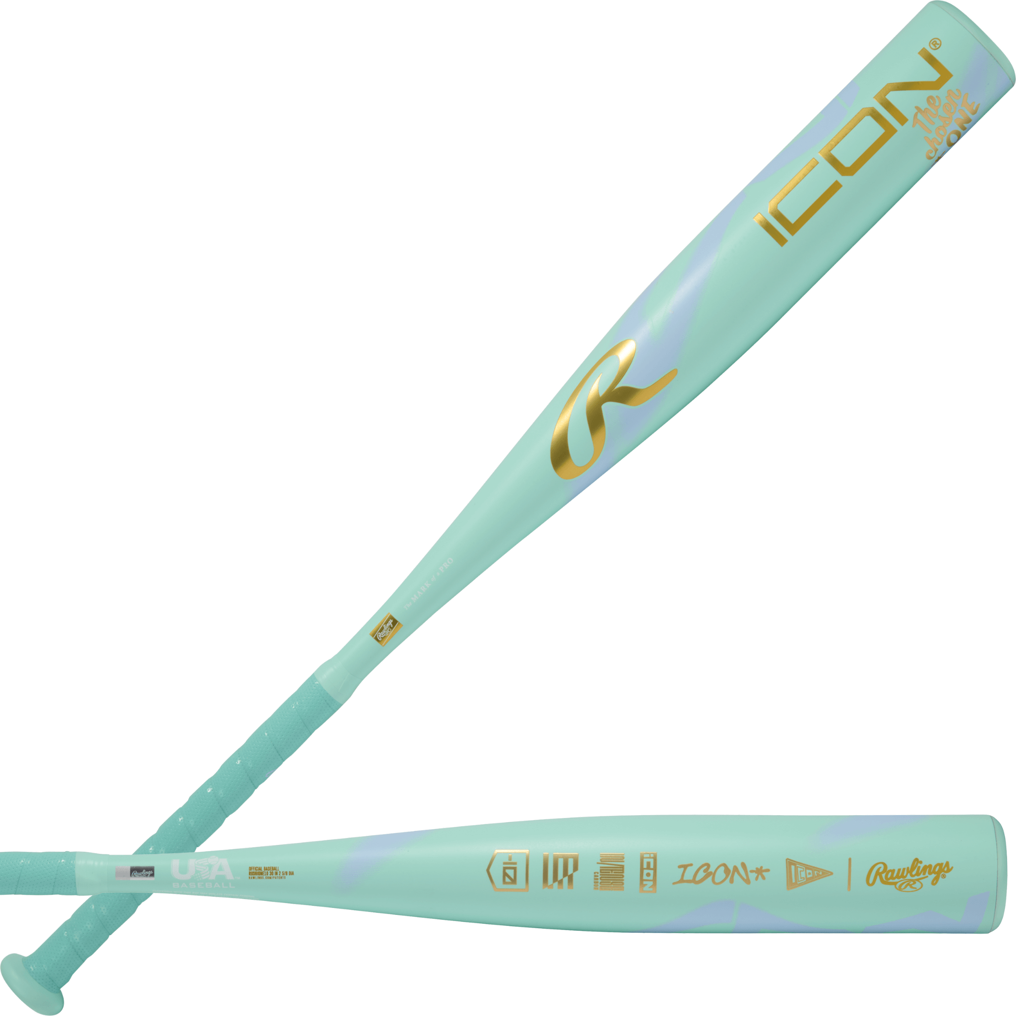 2026 Rawlings Icon The Chosen One -10 USA Bat shown front and back, highlighting bold graphics and sleek 1-piece composite build