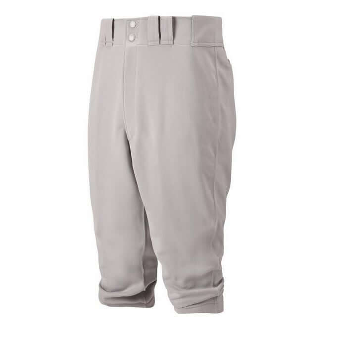 Mizuno Youth Premier Short Baseball Pant in Grey, designed for style and performance, worn just below the knee.