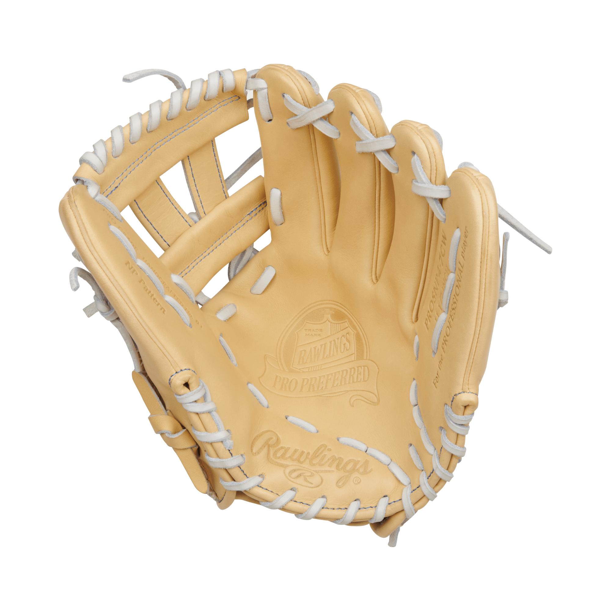 Rawlings Pro Preferred 11.5-inch RHT infield baseball glove crafted from premium kip leather, featuring a smooth finish.
