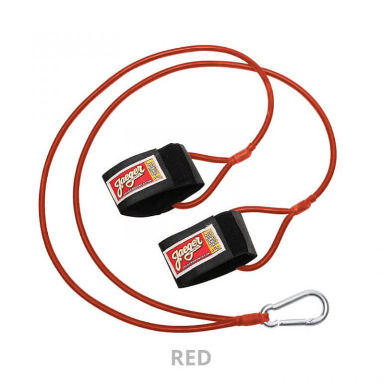 Jaeger Sports J-Bands in red, designed for rotator cuff strength and injury prevention for baseball and softball players.