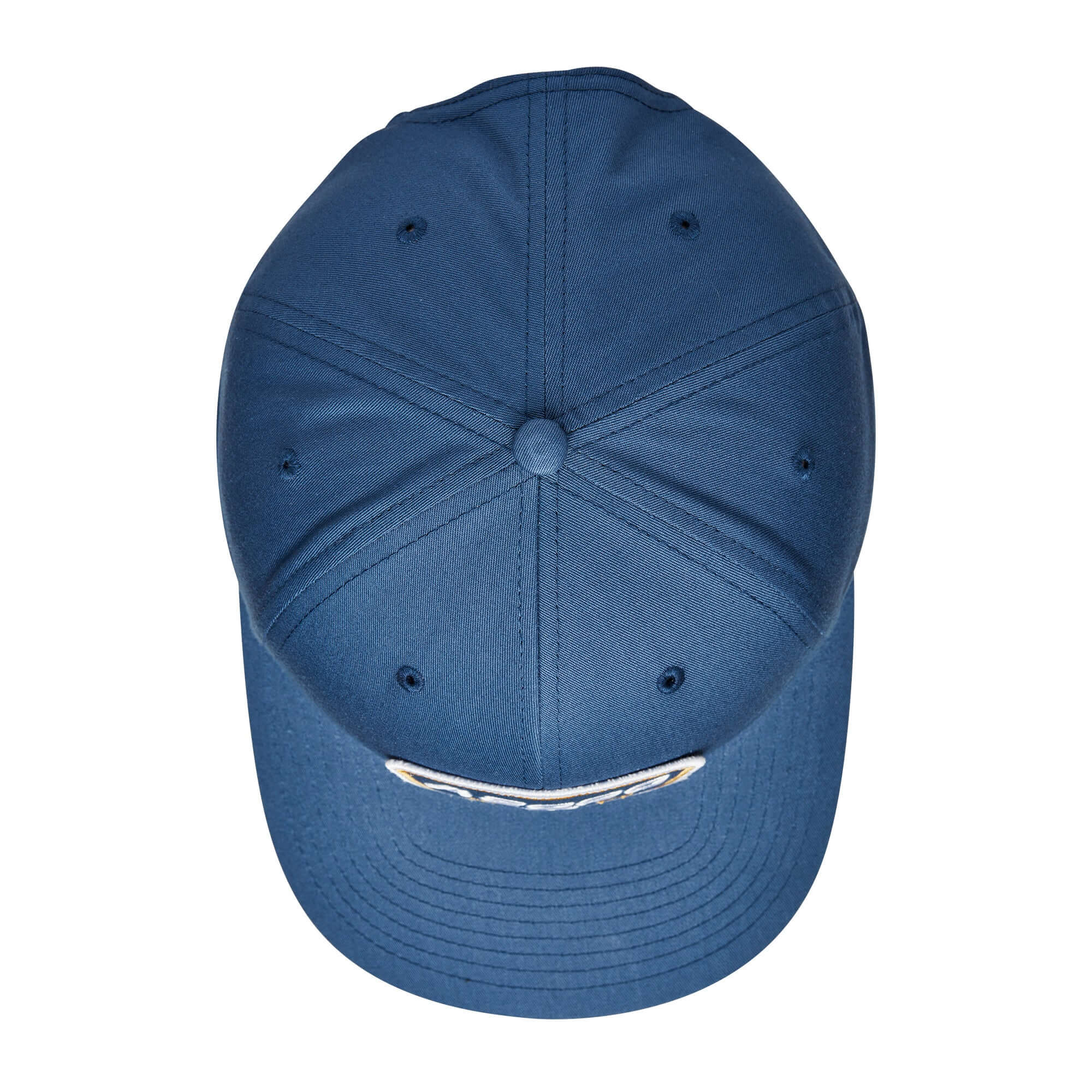 Top view of the navy Wilson 1957 A2000 Snapback hat featuring a pre-formed bill and classic logo.