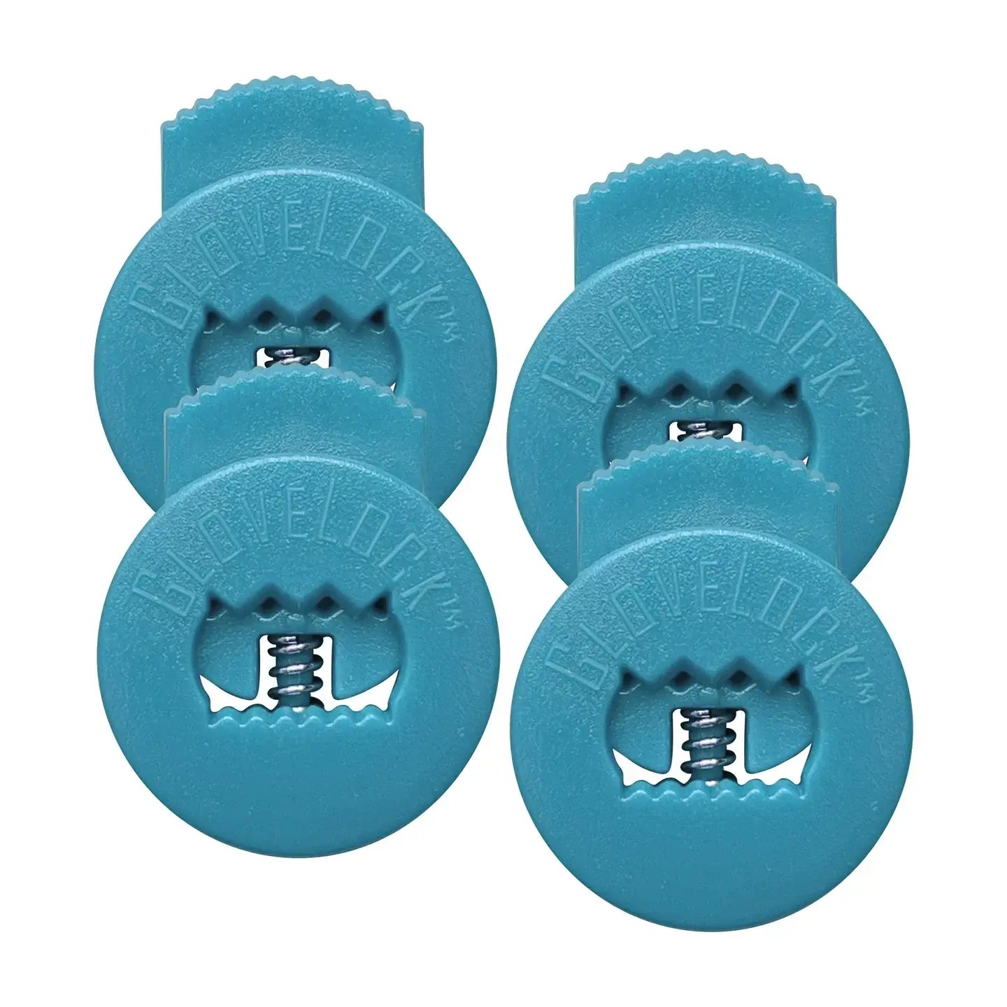 GloveLock 4 Pack Lace Clips in blue, designed to secure gloves and enhance grip during gameplay.