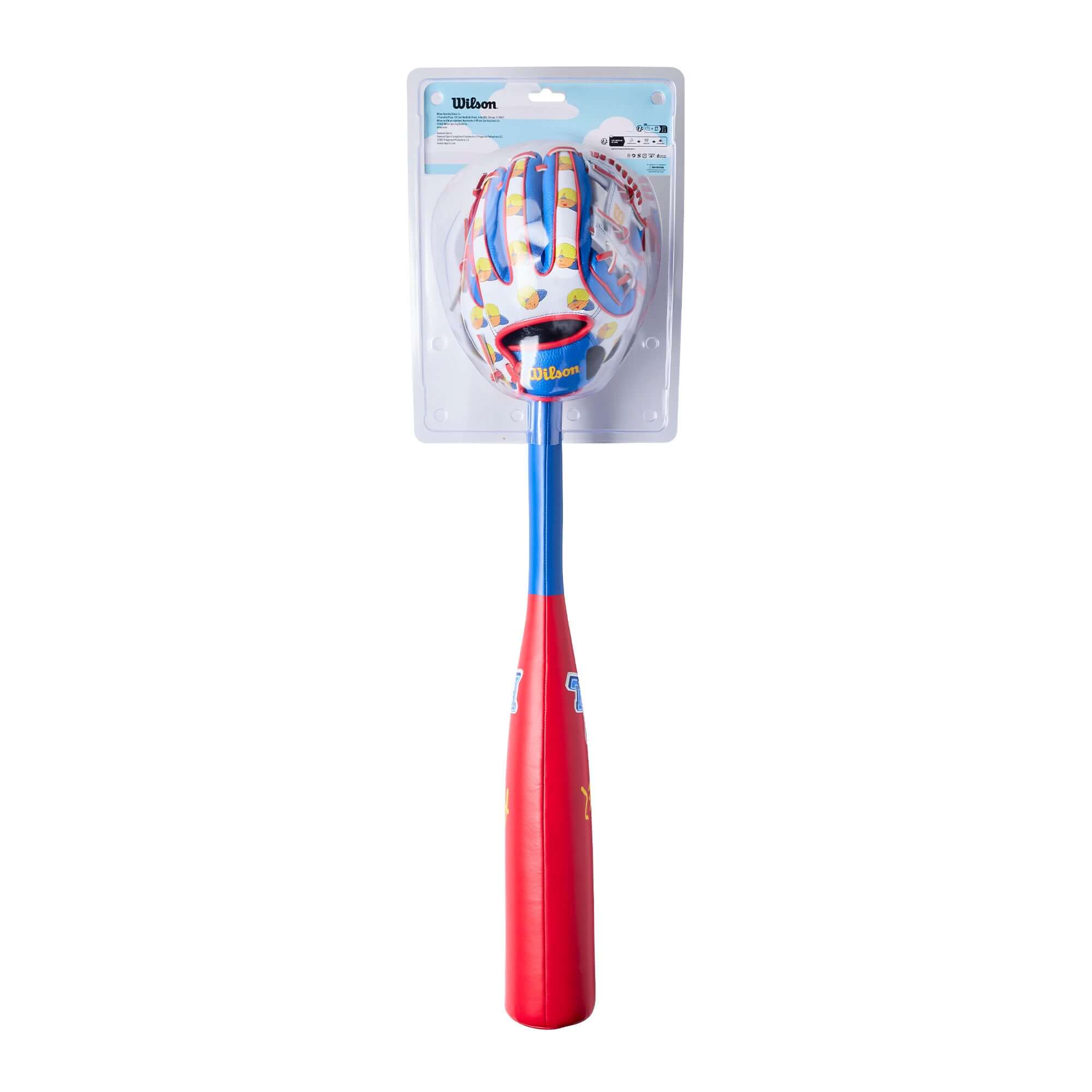 Wilson BYB A200 Glove Bat Ball Combo in Royal and Yellow colors, ideal for kids' sports and playtime.