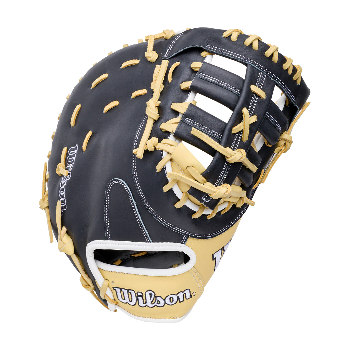 Wilson 2027 A1000 PF1612 12 First Base Mitt LHT, pro-style glove with black and tan leather for smaller hands at first base.