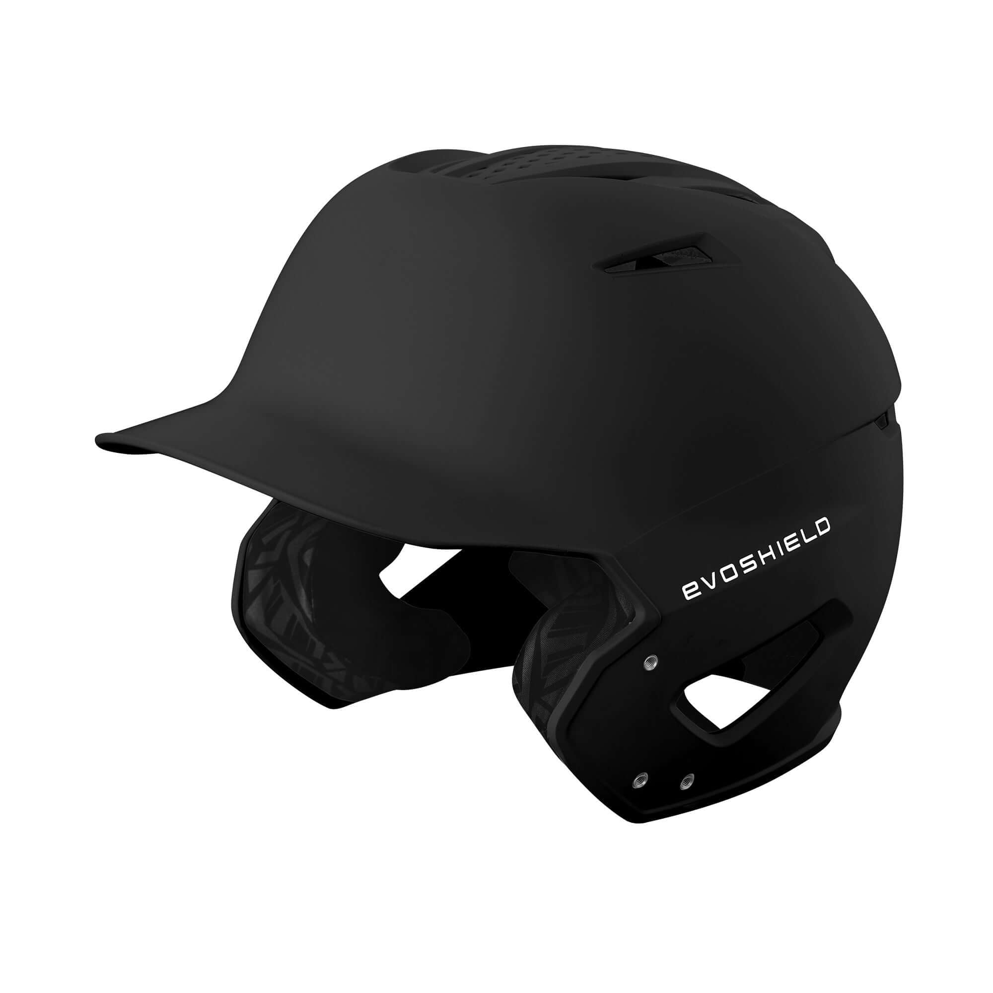 Evoshield XVT 2.0 Matte Black Batting Helmet showcasing sleek design and protection.