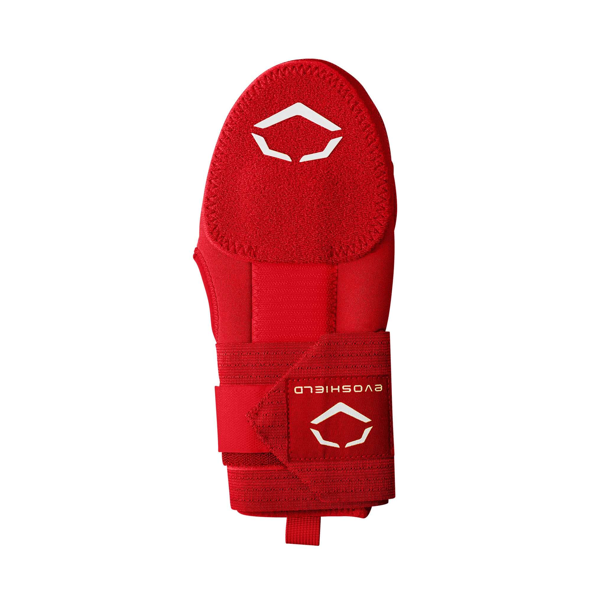 Evoshield Sliding Mitt for right-handed players in red with protective padding and secure straps.