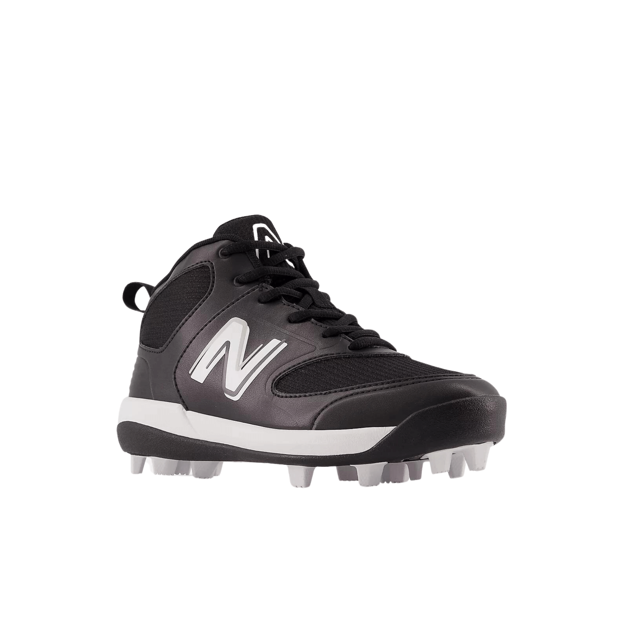 New Balance Kids' 3000 v6 Rubber Molded Baseball Cleats in black, featuring mid-cut design and rubber outsole for traction.