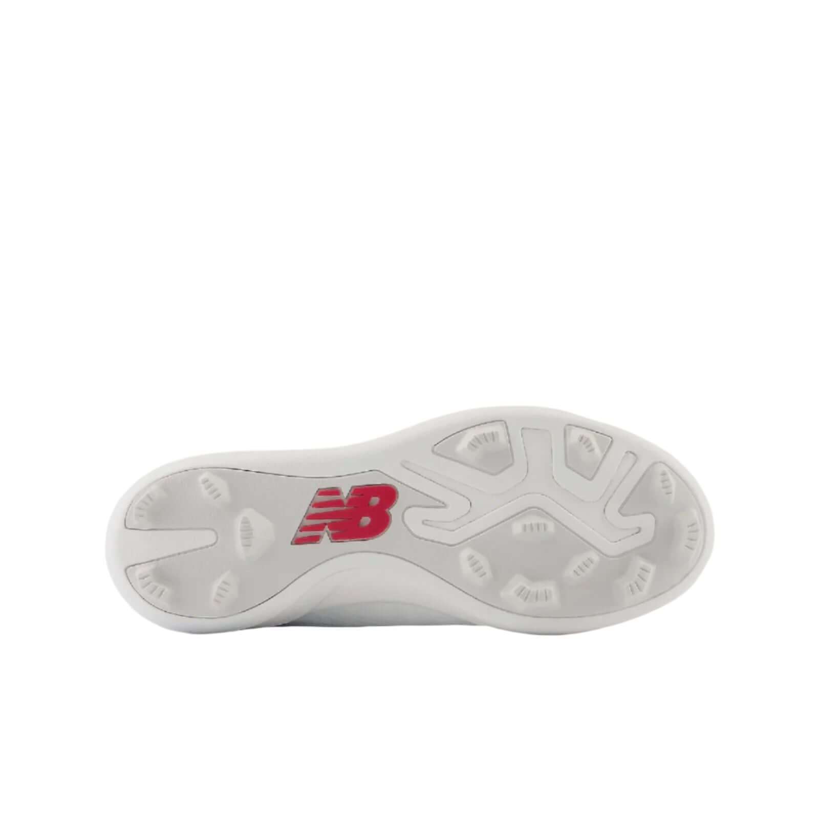 Sole view of New Balance 4040v7 Youth Rubber-Molded cleat showing the rubber-molded bottom for traction on various surfaces.