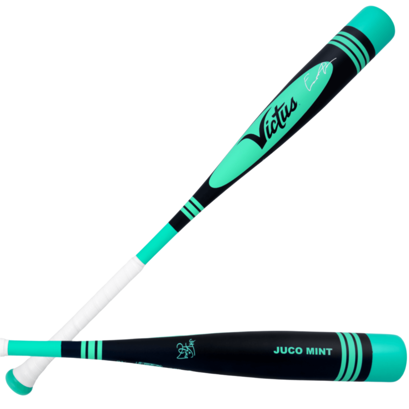 Front and back views of the Victus Vibe Pro-Crayon King of Juco (-10) USA Baseball Bat, showcasing its robust design and ring-free barrel.