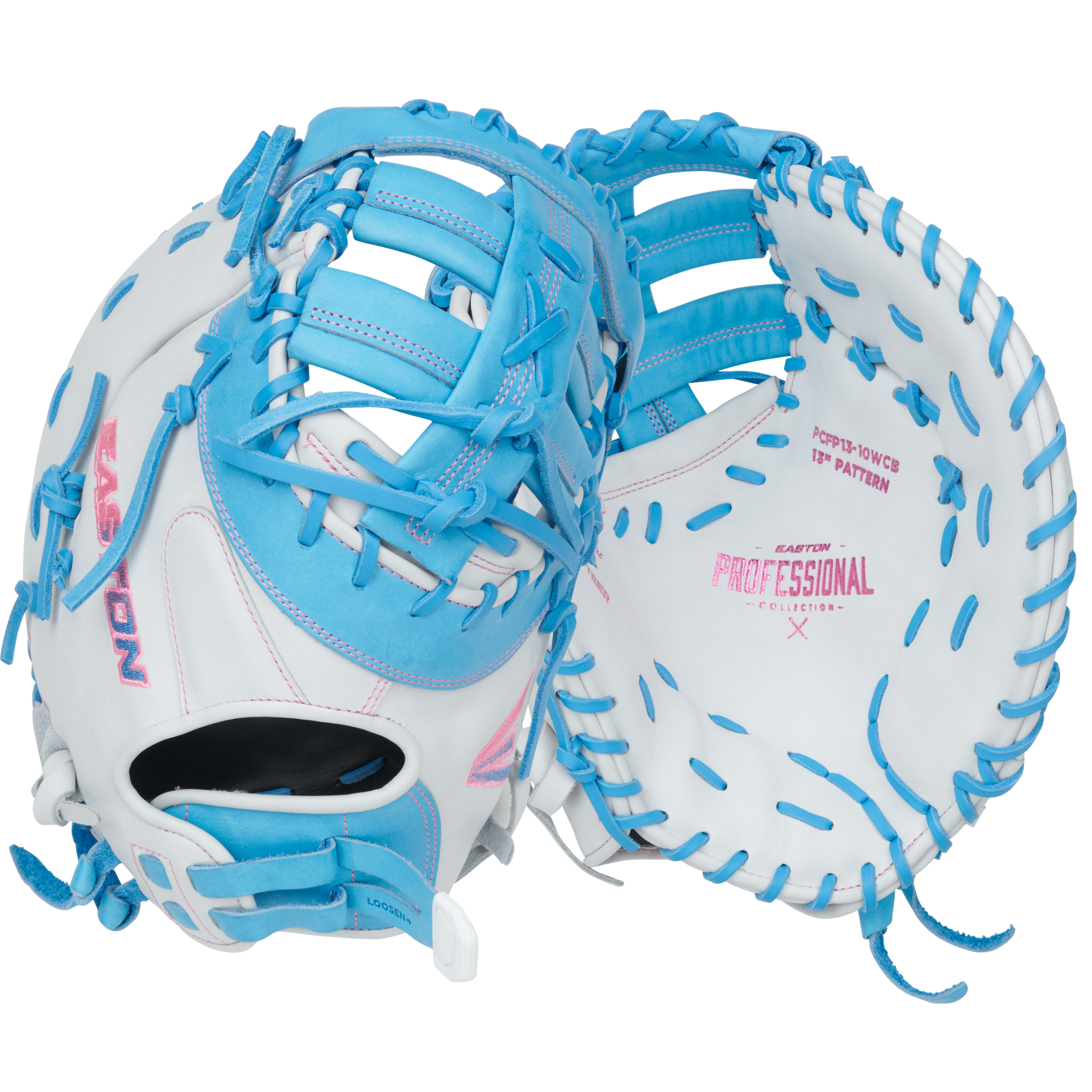 Easton Pro Collections Series First Base Mitt Softball Glove 13" White/Col.Blue LHT
