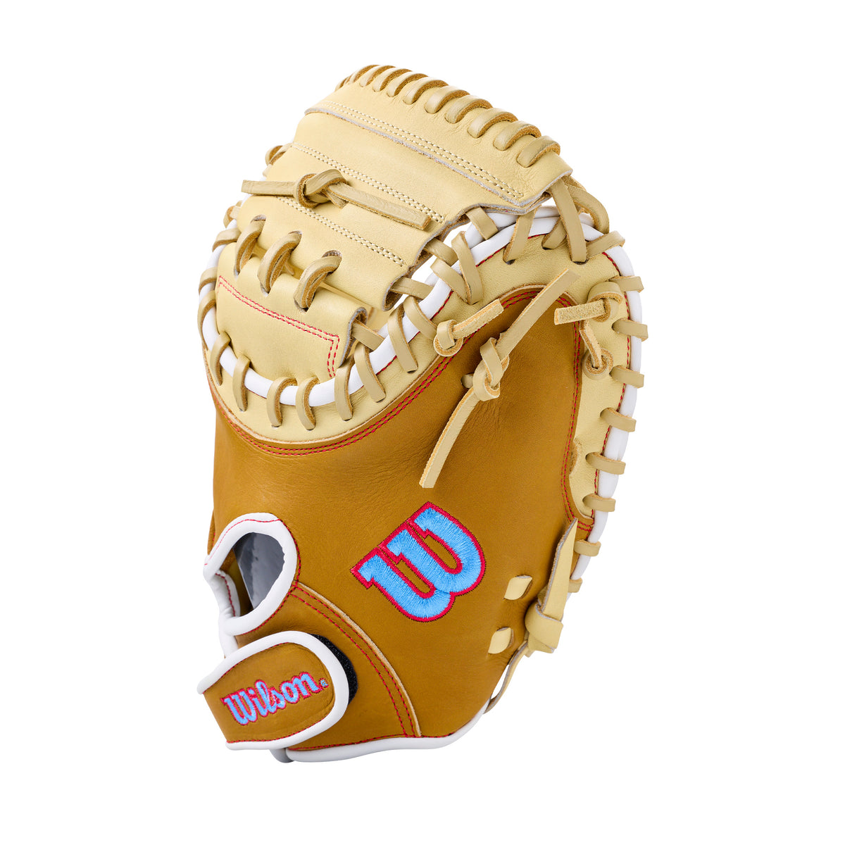 Wilson 2027 A1000 PF33 33” Baseball Catcher’s Mitt featuring Pedroia Fit Technology and adjustable wrist strap for secure fit.