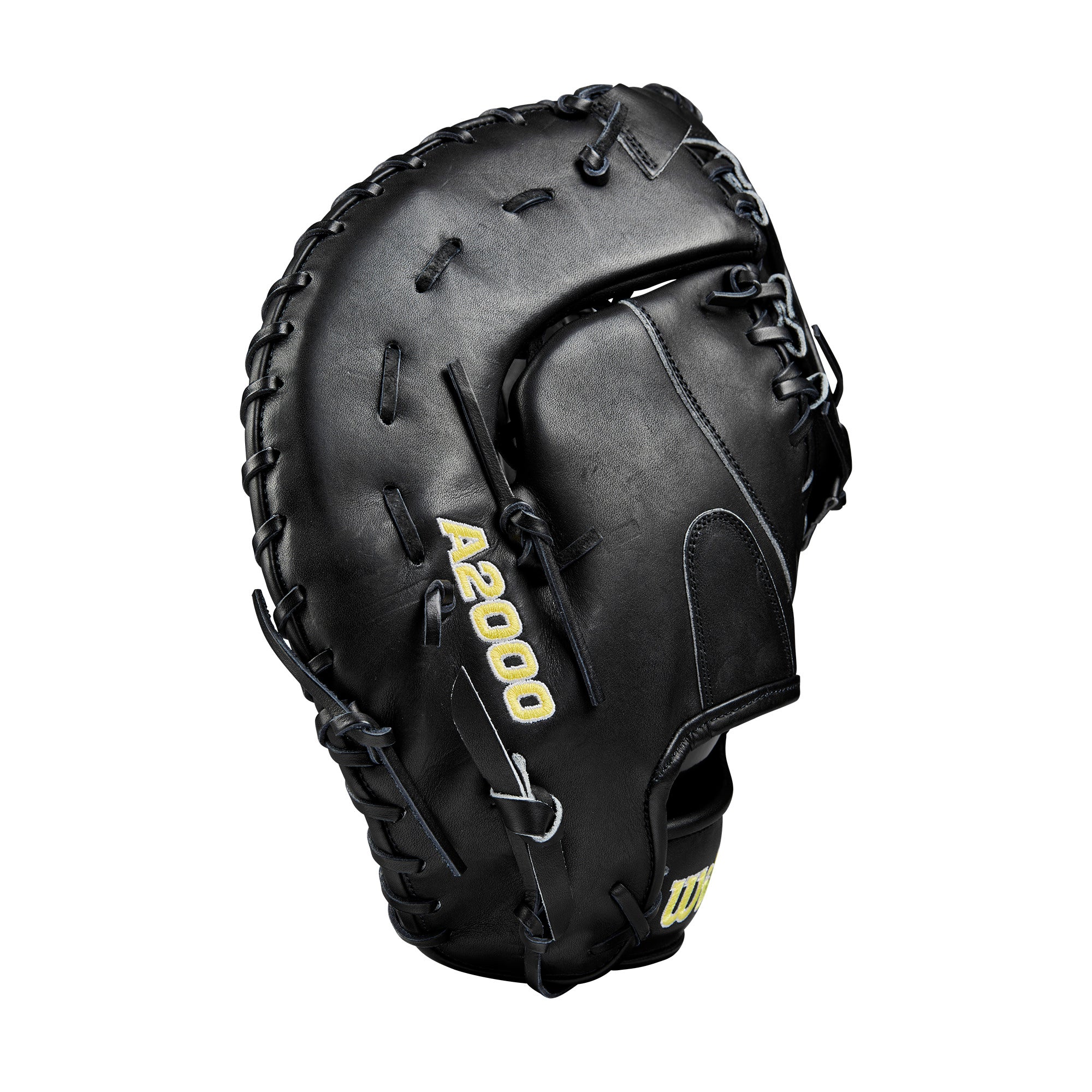 Wilson 2024 A2000 1679 Glove Day Black 12.5” LHT mitt finger detail highlighting flat finger binding.
