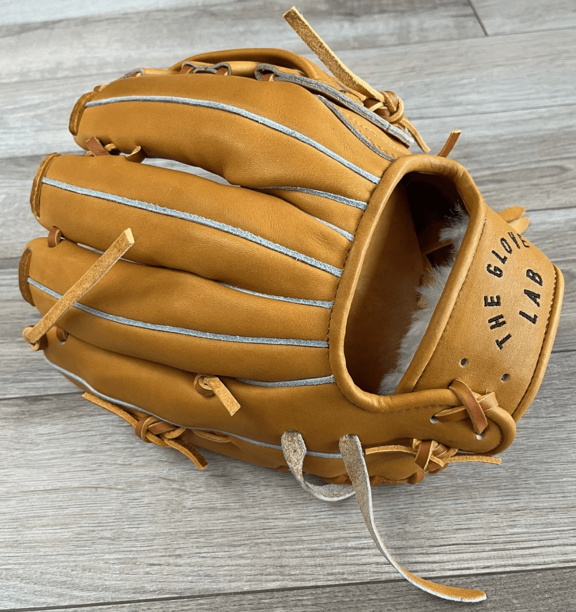 Classic Glove Lab 11.75" H-Web utility glove in tan, made from Japanese tanned US steerhide, showcasing quality craftsmanship.