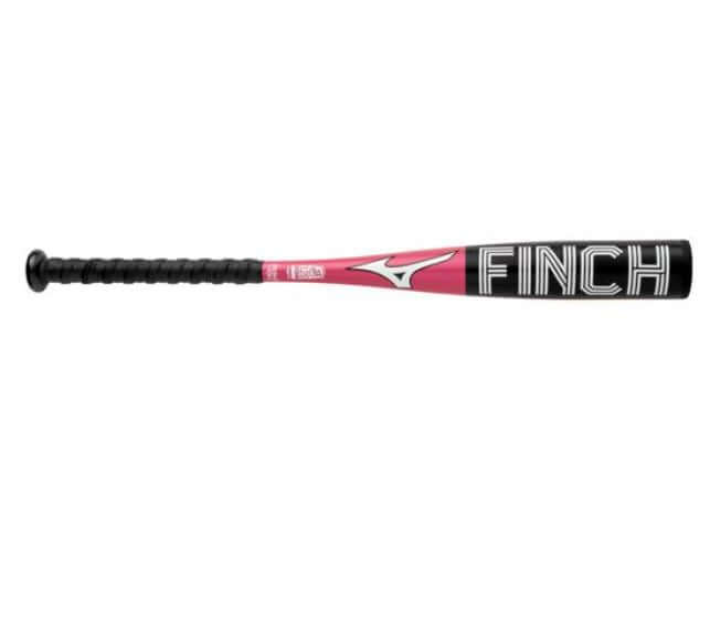 Mizuno F22 Finch Youth Tee Ball Softball Bat in pink and black, designed for comfort and performance.