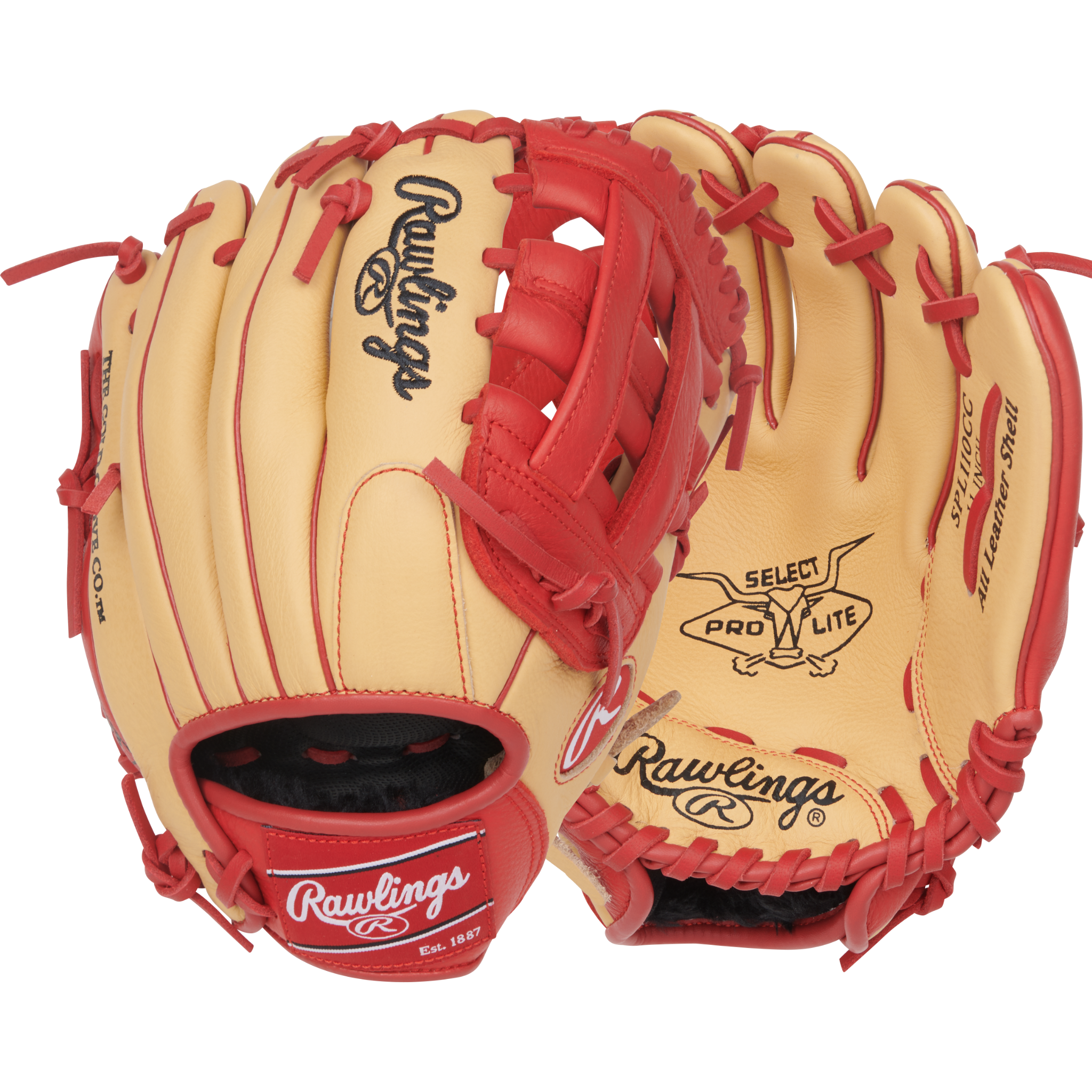 Rawlings Select Pro Lite 11" Youth Glove Camel/Scarlet - Back and Palm View