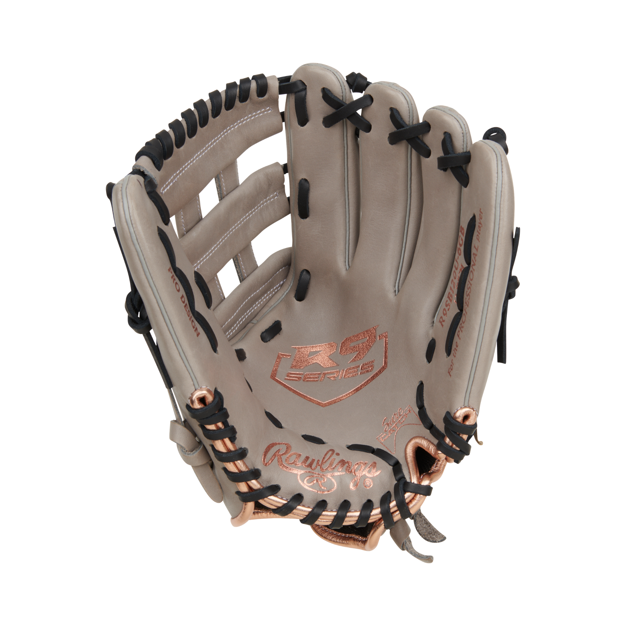 Palm:
Rawlings R9 12-Inch Softball Glove palm view Pro H Web cushioned palm padding fastpitch glove