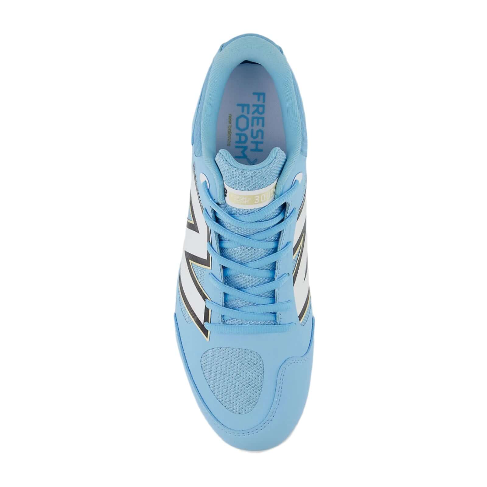 Top view of New Balance Fresh Foam X 3000v7 cleat revealing the premium Fresh Foam X midsole and molded EVA insert.