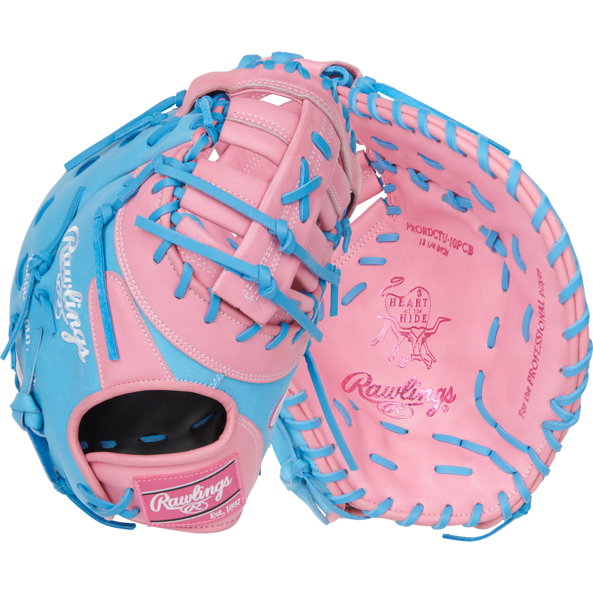 Rawlings Heart of the Hide Baseball First Base Mitt 12.25" Pink/Columbia Blue