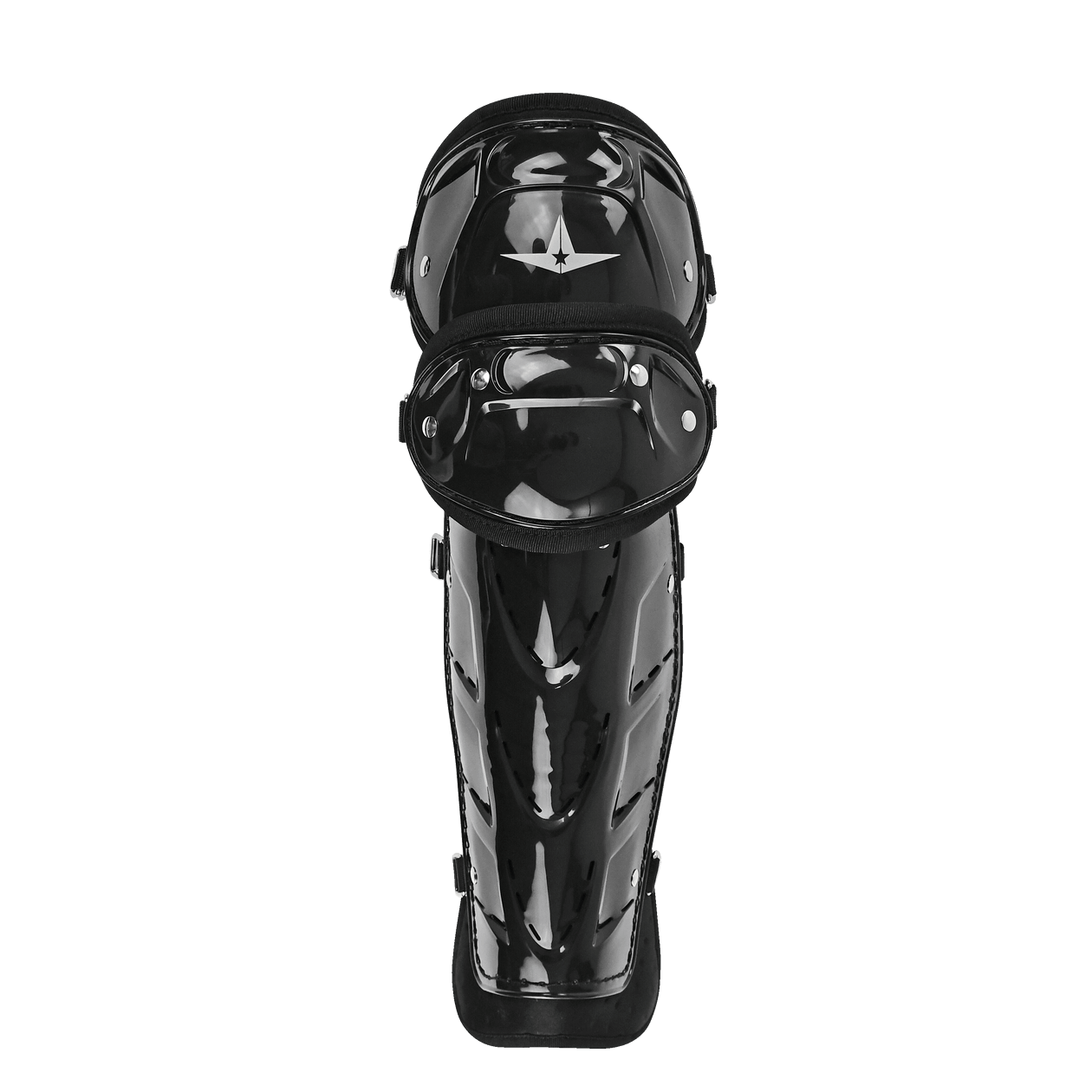 Black All-Star ULG1 leg guard for umpires, designed for protection and comfort in baseball games.