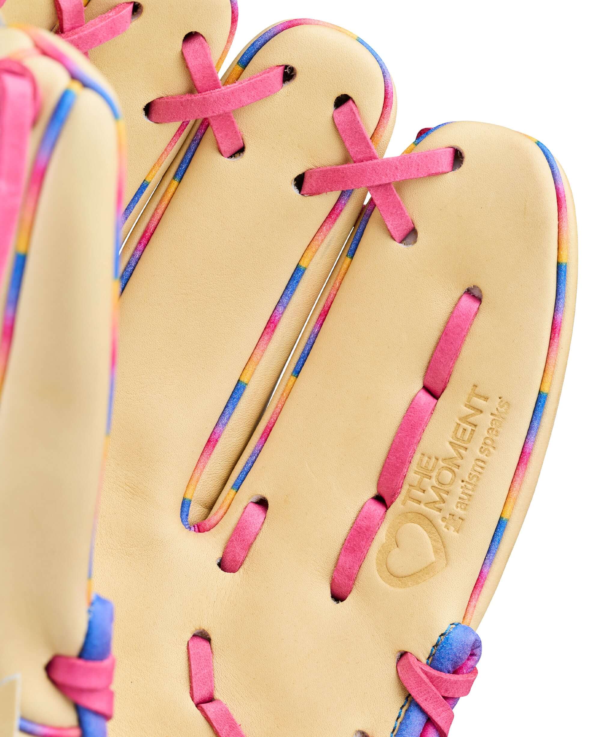 Interior palm view of Wilson 2026 Love the Moment A2000 1786 11.5" Infield Baseball Glove with tan leather and pink lacing.