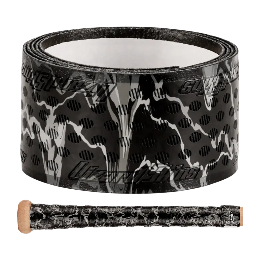 Lizard Skins DSP Ultra Bat Grip in Carbon Camo design, showcasing premium adhesive and unique texture for enhanced grip.