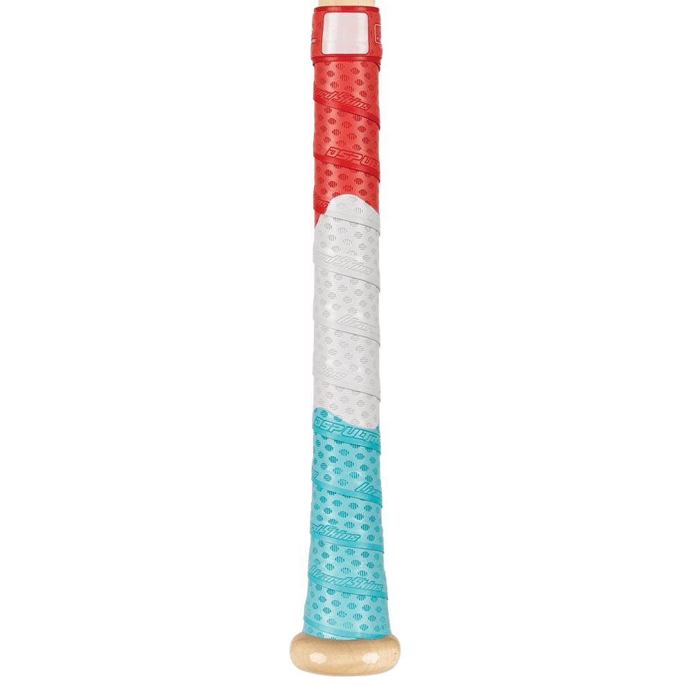 Lizard Skins DSP Ultra Bat Grip in Patriotic Pop style wrapped on a customized bat, highlighting ease of application and style
