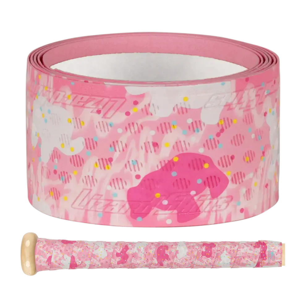 Lizard Skins DSP Ulta Bat Grip in Frosted Cookies design, featuring pink colors and fun patterns for improved grip and style.
