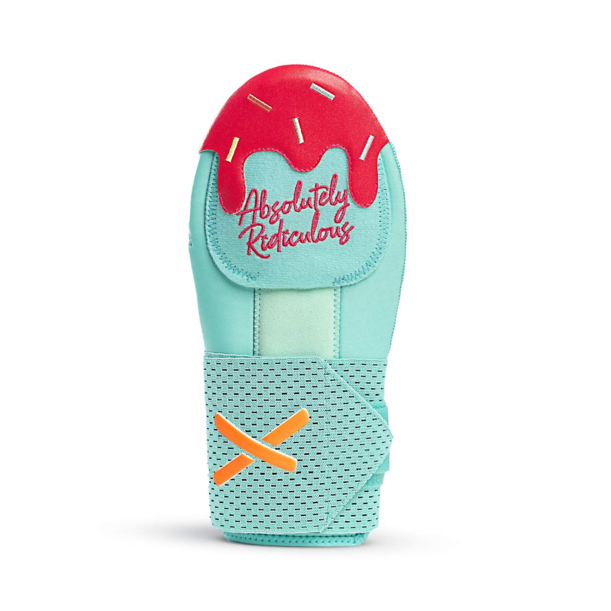 Absolutely Ridiculous Standard Miami Ice Sliding Mitt front view with protective plates.