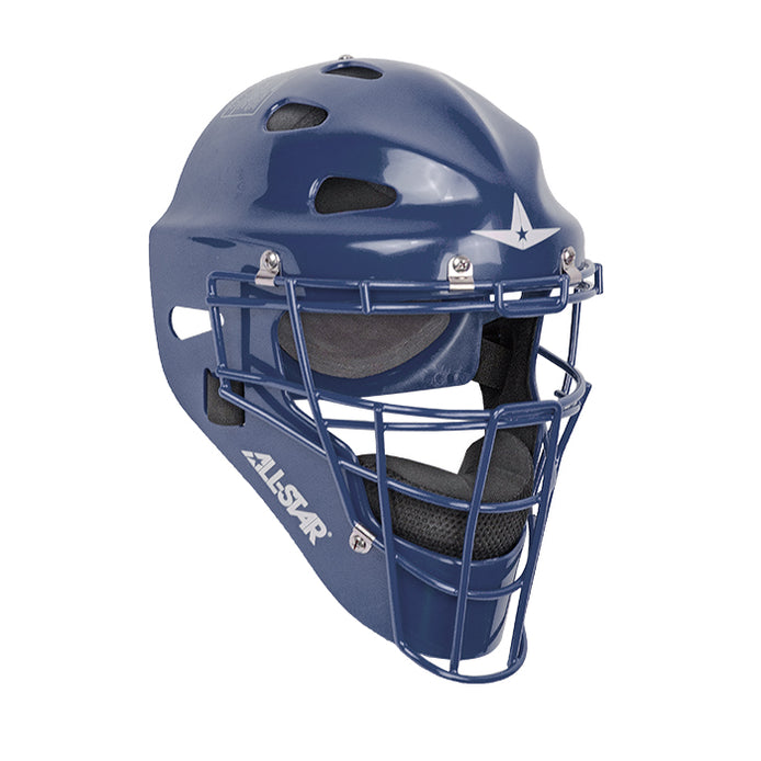 All-Star Player’s Series MVP Catching Helmet / Adult front view in navy color featuring durable ABS shell and foam liner