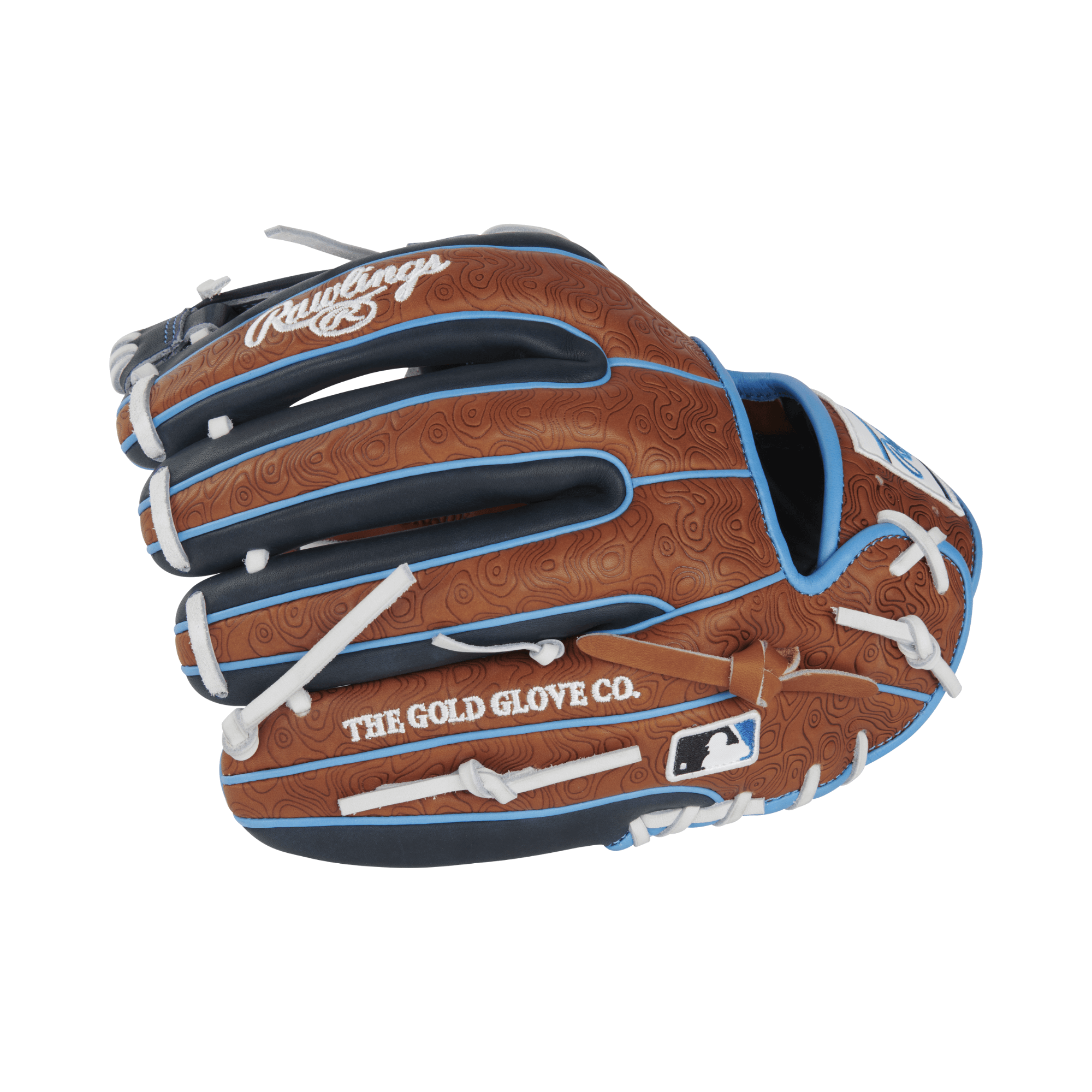 Rawlings Heart of the Hide Color Sync 8.0 baseball glove RPRO315-2GBN in brown and blue, 11.75 inches, right-hand throw.