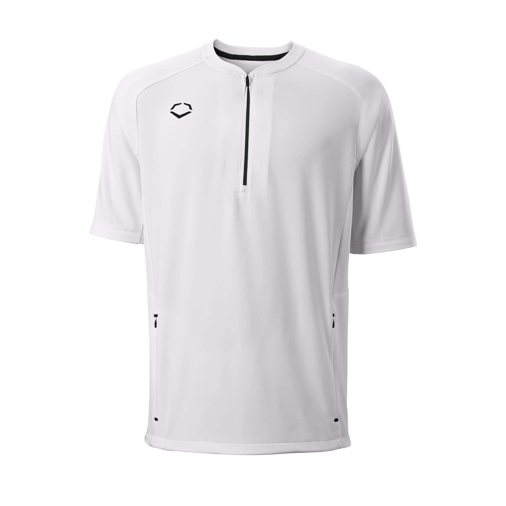 Evoshield adult long sleeve BP jacket in team white with removable sleeves and mesh inserts for breathability.