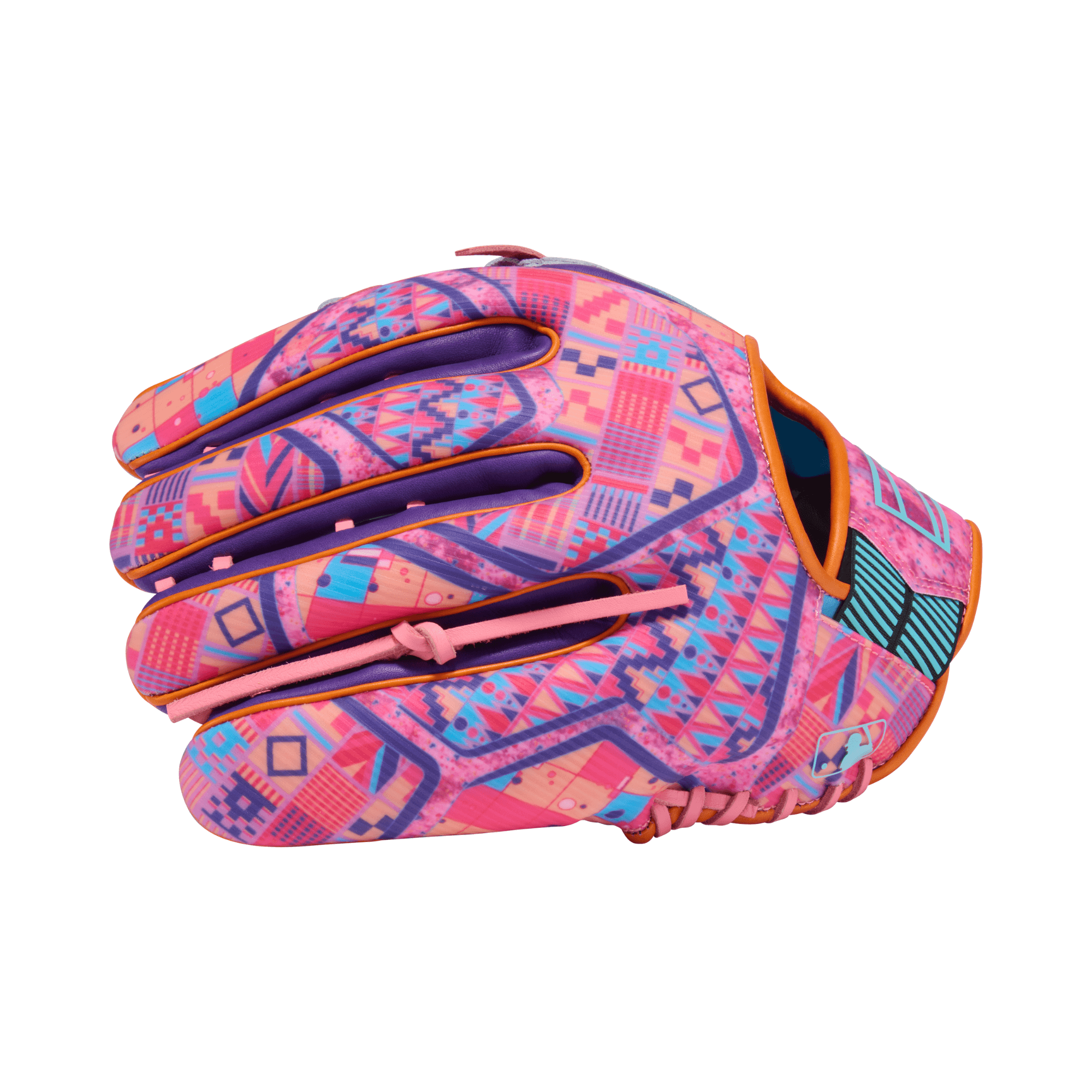 Rawlings REV1X outfield baseball glove in vibrant blue and purple colors, 12.75" size, designed for performance.