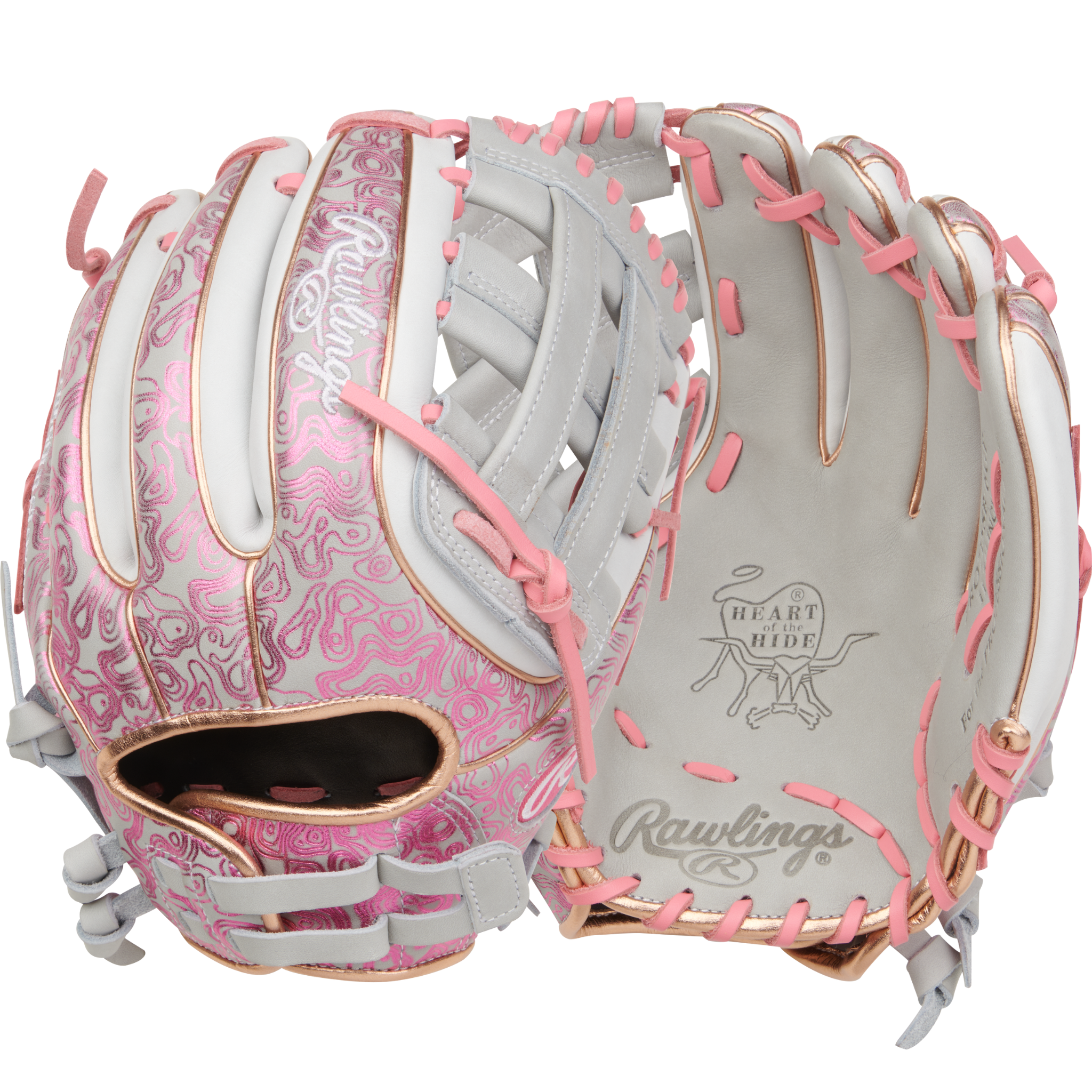Rawlings Heart of the Hide Fastpitch Softball Glove 12.75" Camel/Navy, Front Palm View, Pro H Web.