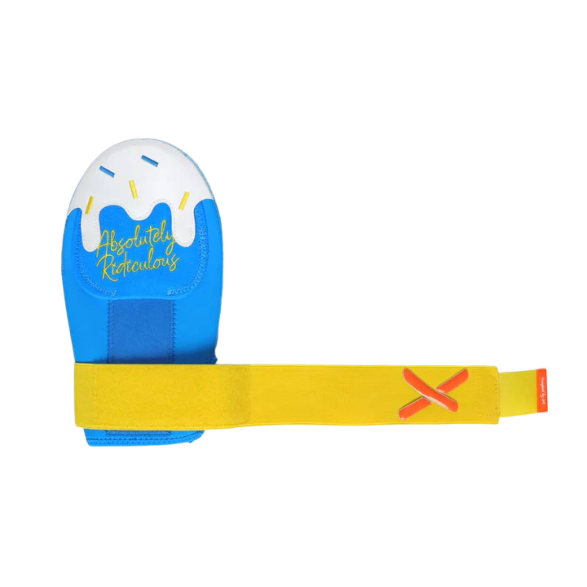 Absolutely Ridiculous Ookla Blue Short King Sliding Mitt front view with wrist strap secured