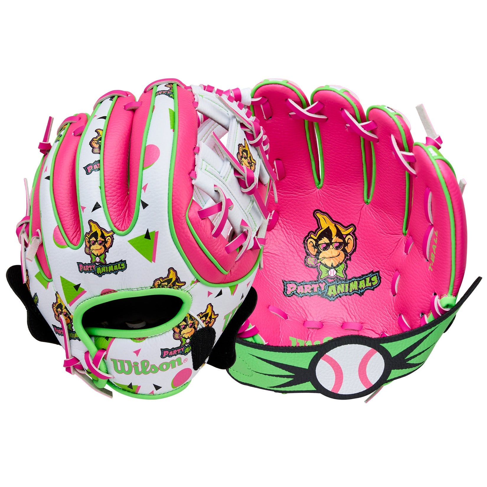 Wilson 2026 A200 EZ Catch Party Animals 10” T-Ball Glove with colorful design for young players