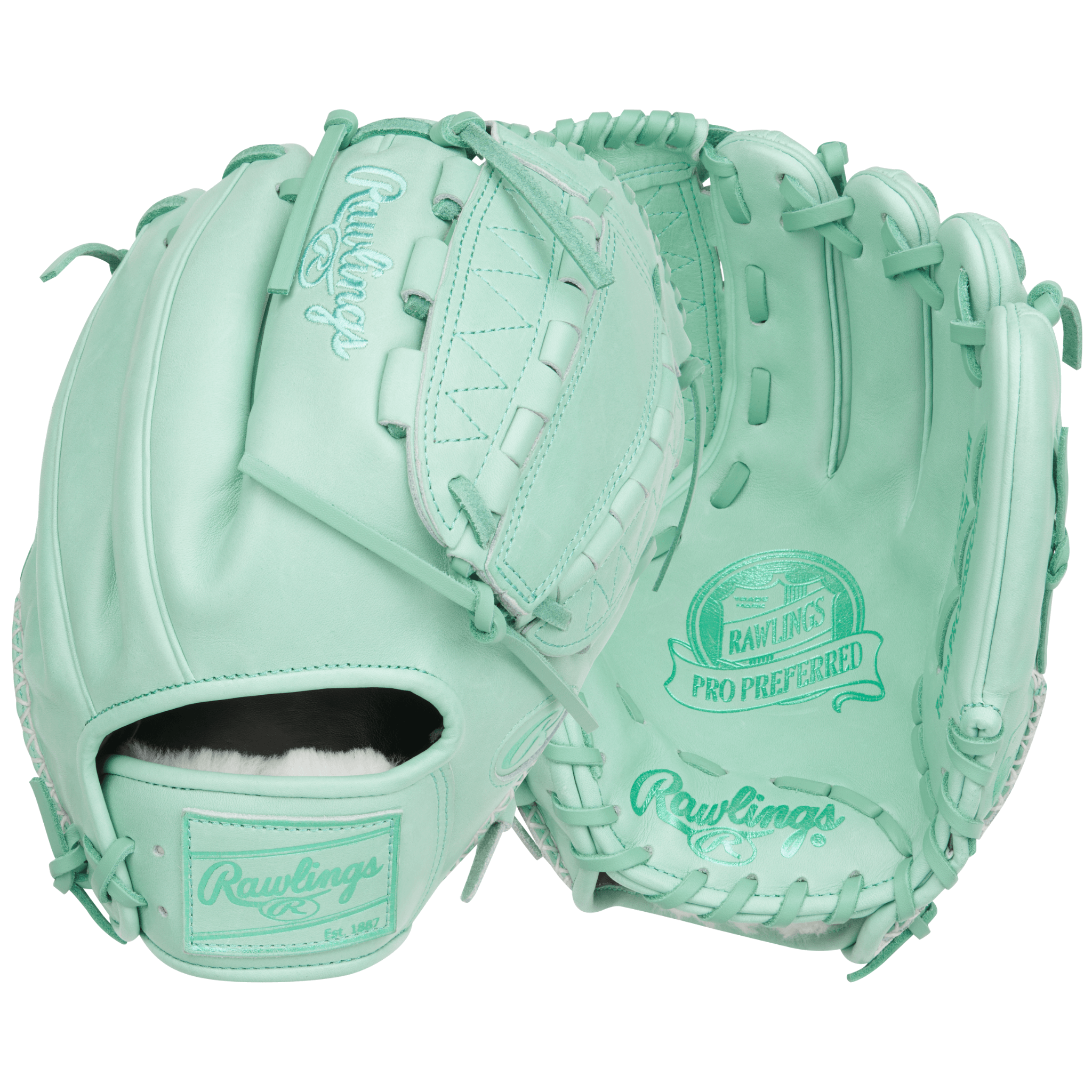 Rawlings Pro Preferred Mint 12" Pitcher's Glove - Back and Palm View