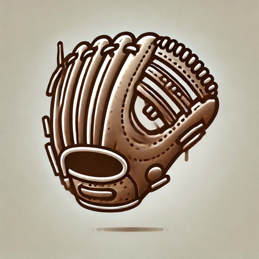 Illustration of a baseball glove, highlighting its detailed stitching and design for break-in services.
